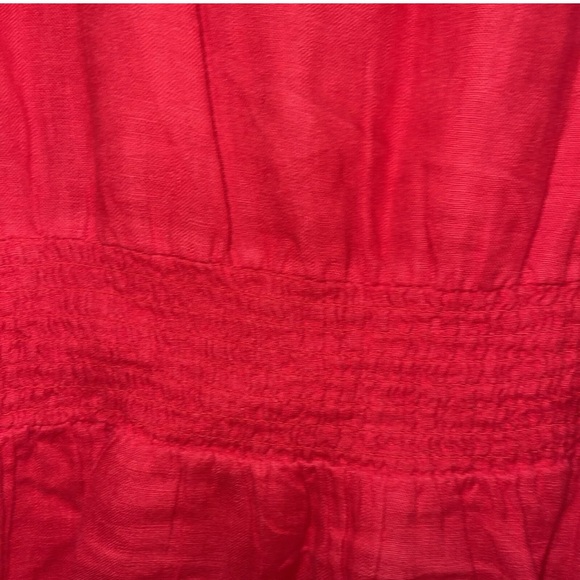 Zara Red Linen SS Shift Smocked Back Dress Women Sz L Decorative Front Button - Picture 10 of 13